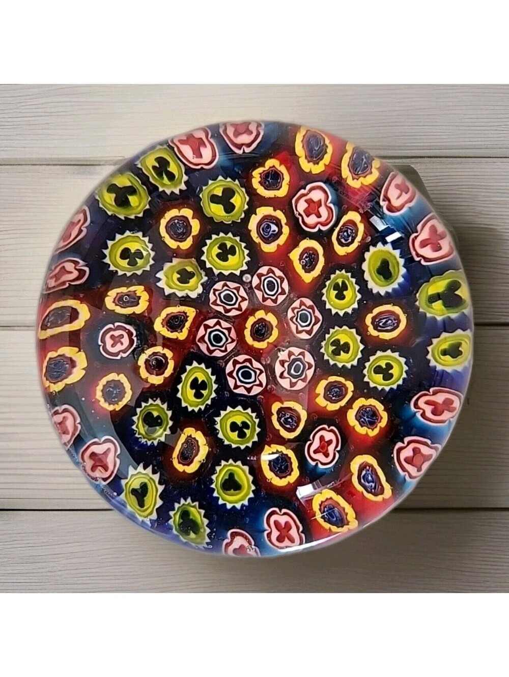 Vintage Concentric Millefiore Italian Art Murano Glass Paper Weight Excellent